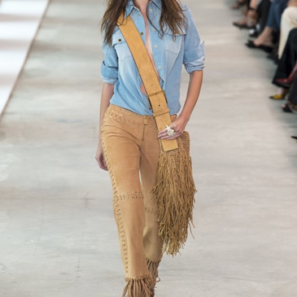 Nwot Michael Kors Collection Lamb Leather boho Fringe Whipstitched Pants - Picture 4 of 16